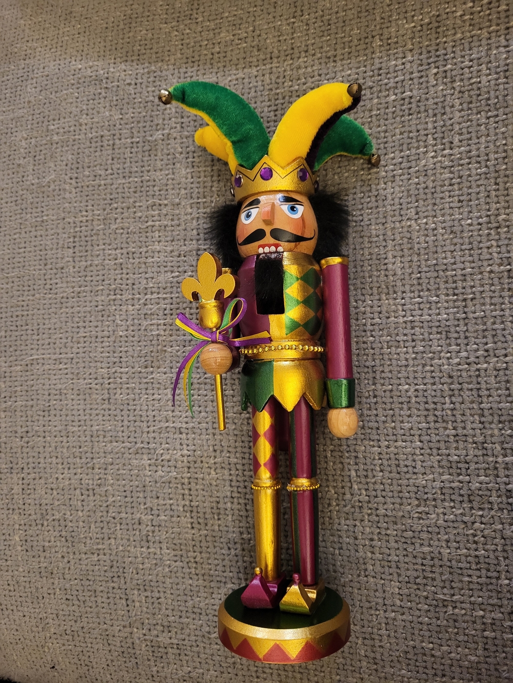 Mardi Gras Jester Nutcracker 12 In Purple Gold and Green Christmas Decor